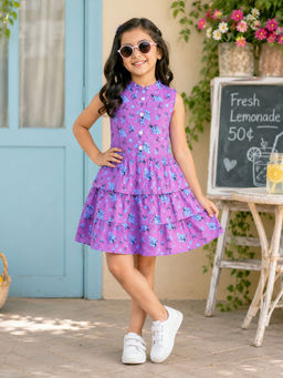 KiddoPanti - Cotton Woven Sleeveless Floral Printed Layered Dress