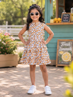 KiddoPanti - Cotton Woven Sleeveless Floral Printed Layered Dress