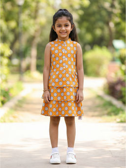 KiddoPanti - Cotton Woven Sleeveless Floral Printed Layered Dress
