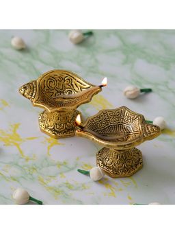eCraftIndia - Golden Set of 2 Leaf Shaped Akhand Diya