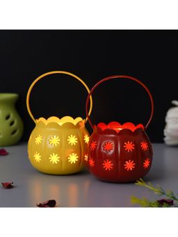 eCraftIndia - Set of 2 Cup Lantern Decorative Metal Tea Light Holder