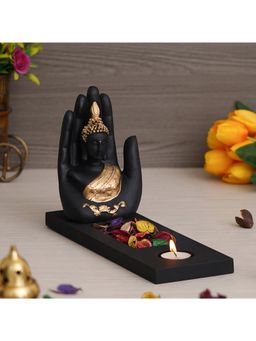 eCraftIndia - Palm Buddha Showpiece with Rectangle Base, Fragranced Petals & Tealight