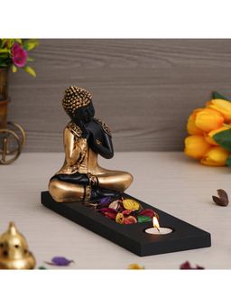 eCraftIndia - Thinking Buddha Showpiece with Rectangle Fragranced Petals & Tealight
