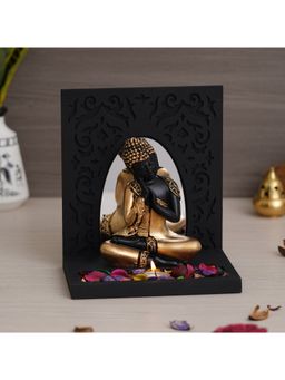 eCraftIndia - Polyresin Thinking Buddha Showpiece with Rectangle Fragranced Petals & Tealight