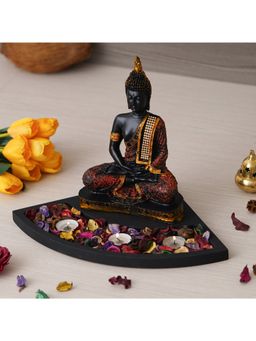 eCraftIndia - Meditating Buddha Showpiece with Rectangle Base, Fragranced Petals & Tealight