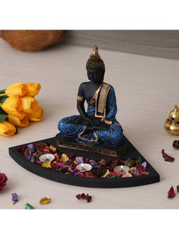 eCraftIndia - Meditating Buddha Showpiece with Wooden Base, Fragranced Petals & Tealight