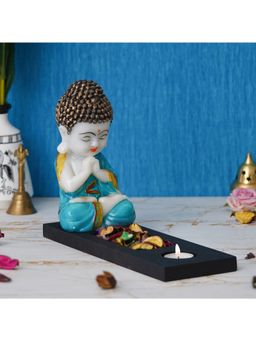 eCraftIndia - Praying Monk Showpiece with Rectangle Base, Fragranced Petals & Tealight
