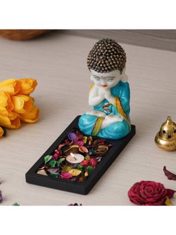 eCraftIndia - Praying Monk Showpiece with Rectangle Base Plate, Fragranced Petals & Tealight
