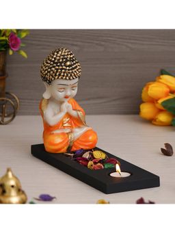 eCraftIndia - Praying Monk Showpiece with Rectangle Base, Fragranced Petals & Tealight