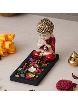 eCraftIndia - Praying Monk Showpiece with Rectangle Base Plate, Fragranced Petals & Tealight