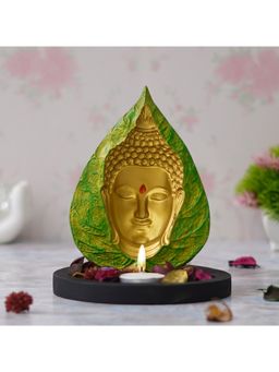 eCraftIndia - Handcrafted Lord Gautam Buddha On Leaf Statue Tea Light Holder