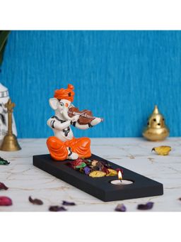 eCraftIndia - Ganesha Playing Violin Showpiece with Rectangle Fragranced Petals & Tealight