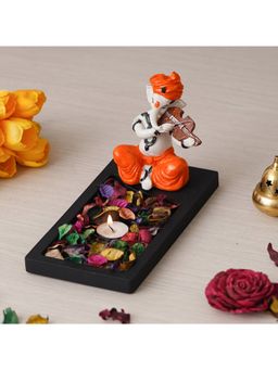 eCraftIndia - Ganesha Playing Violin Showpiece with Rectangle Fragranced Petals & Tealight