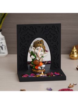 eCraftIndia - Baal Ganesha Playing Dholak Showpiece with Wooden Base, Petals & Tealight