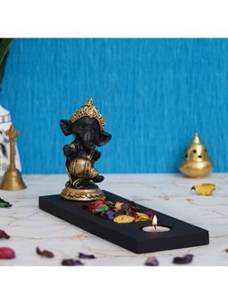 eCraftIndia - Ganesha Dancing Showpiece with Wooden Base, Fragranced Petals & Tealight