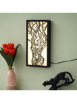 eCraftIndia - Black & White Tree Branch Carved Rectangular Decorative Wooden Wall Lamp