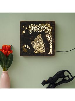 eCraftIndia - Radha Krishna Under A Tree Carved Decorative Wooden Wall Lamp