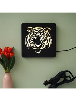 eCraftIndia - Tiger Face Carved Decorative Wooden Wall Lamp