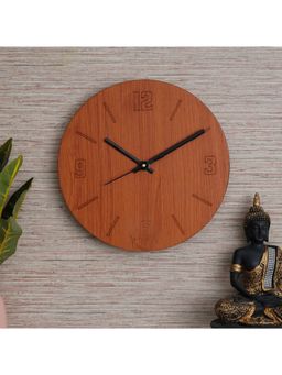eCraftIndia - Brown Round Shape Line Numerals Decorative Wooden Wall Clock