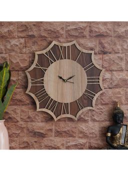 eCraftIndia - Light Brown Dodecagon Shape Roman Numerals Designer Wooden Wall Clock