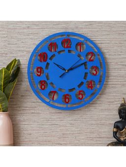 eCraftIndia - Blue & Red Round Shape Designer Wooden Wall Clock