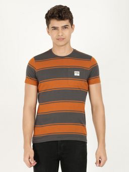 Wrangler - Men Striped Grey T-Shirt (Regular)