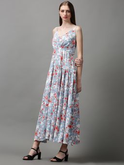 SHOWOFF - Womens V-neck Floral Blue Maxi Dress