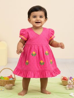 Keebee Organics - Cotton Floral Embroidered Pink Dress