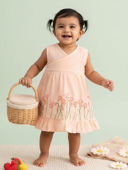 Keebee Organics - Cotton Floral Embroidered Peach Dress