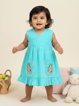 Keebee Organics - Cotton Floral Embroidered Turquoise Dress