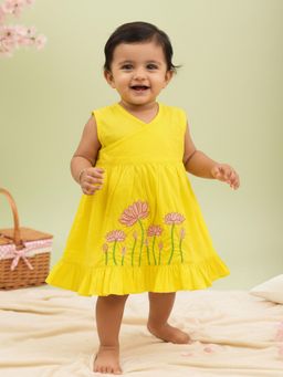 Keebee Organics - Cotton Floral Embroidered Yellow Dress