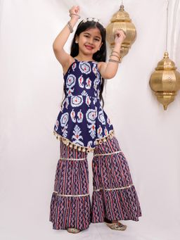 Titrit - Cotton Sleevless Printed Kurti And Sharara-Blue