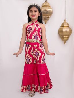 Titrit - Cotton Sleevless Printed Top And Sharara-Red