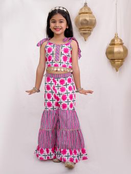 Titrit - Cotton Sleeveless Printed Top And Sharara-Pink