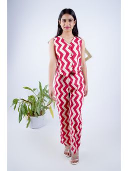 Titrit - Cotton V Neck Sleeveless Co-Ord Set -Pink
