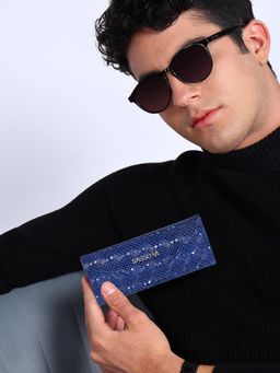 Sassora - Blue Premium Leather Stylish Foldable Unisex Spectacle Case (M)