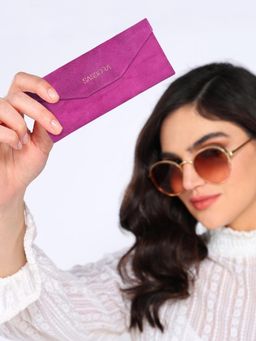 Sassora - Pink Premium Leather Stylish Foldable Unisex Spectacle Case (M)