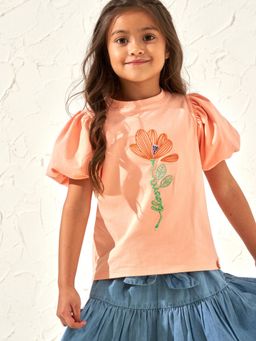 ANGEL & ROCKET - Orange Puff Sleeve T-Shirt
