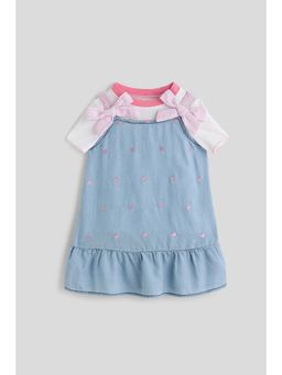 One Friday - Baby Girls Blue Denim Dress with T-Shirt