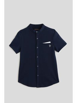 One Friday - Boys Navy Blue Half Sleeve Solid Shirts