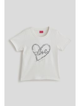 One Friday - Girls Off White Solid T-Shirt