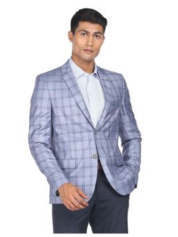 AD By Arvind - Men Steel Blue Tartan Check Twill Blazer