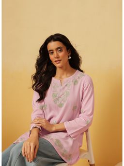 QAZMI - Zayesha Kashmiri Aari Work Viscose Rayon A-Line Flared Kurti