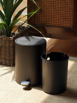 Pure Home + Living - Black Steel Round Pedal Waste Bin with Lid