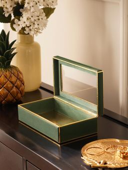 Pure Home + Living - Green Faux Leather Hammered Storage Box