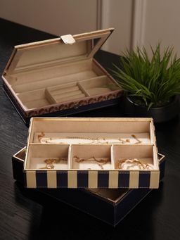 Pure Home + Living - Blue/Beige Solene 4 Compartment Faux Leather Organiser