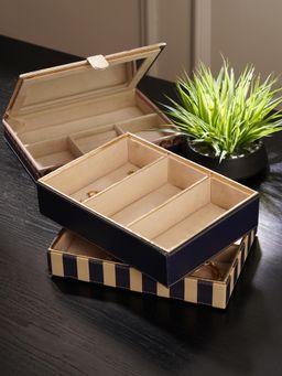 Pure Home + Living - Blue Solene 3 Compartment Faux Leather Organiser