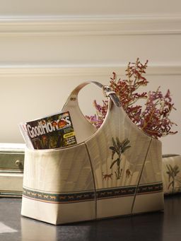 Pure Home + Living - Beige Leopard Print Faux Leather Magazine Basket