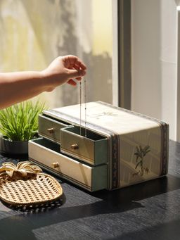 Pure Home + Living - Beige Leopard Print Faux Leather Desk Organiser with Drawer