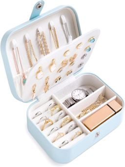 House of Quirk - Portable Mini PU Leather Small Travel Portable Jewellery Box - Sky Blue